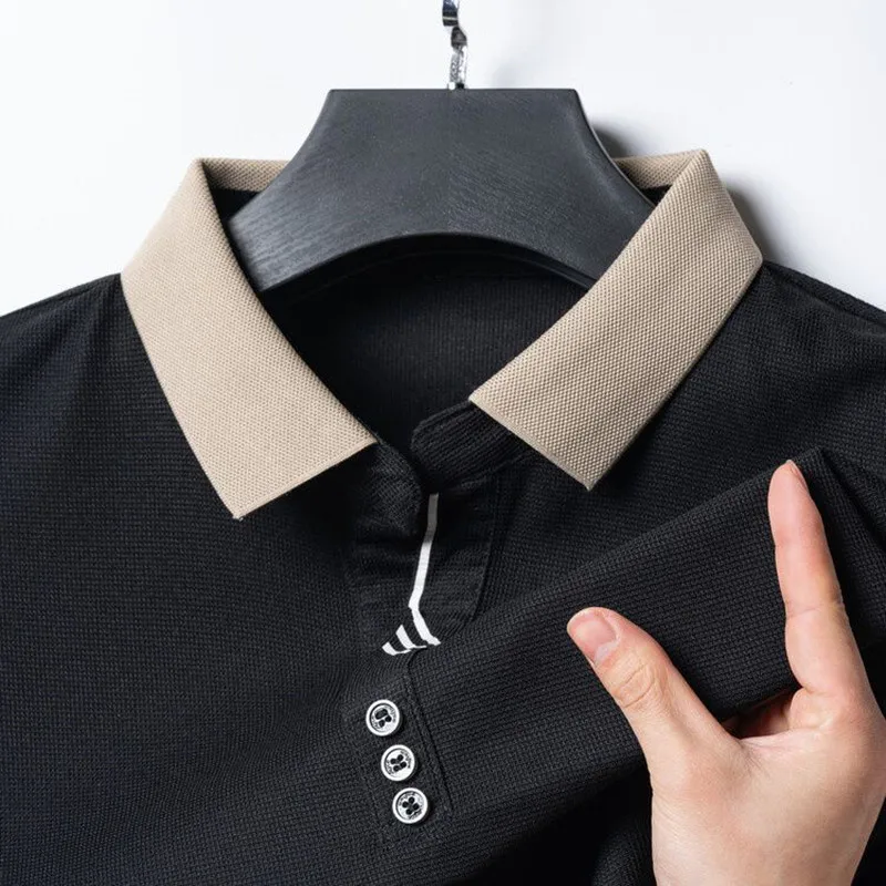 2024 Men's new POLO shirt button placket solid color shirt men's short sleeved top simple sporty breathable and comfortable