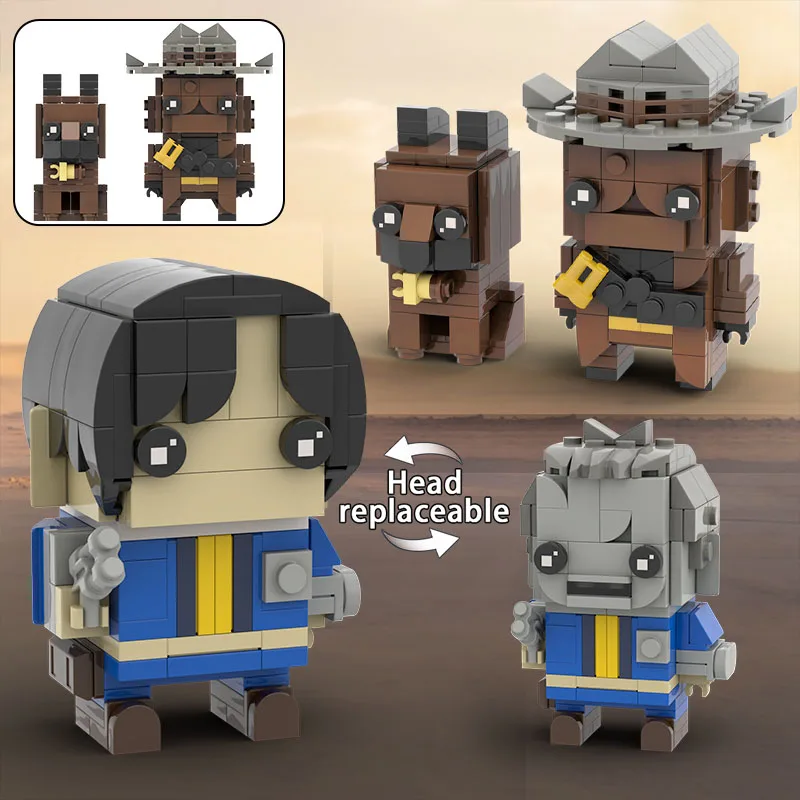 Popular Game Radiation Series Building Kit，Cowboy and Loyal Dog Brickheadz Building Kit，Creative DIY Assembly Gift for Game Fan
