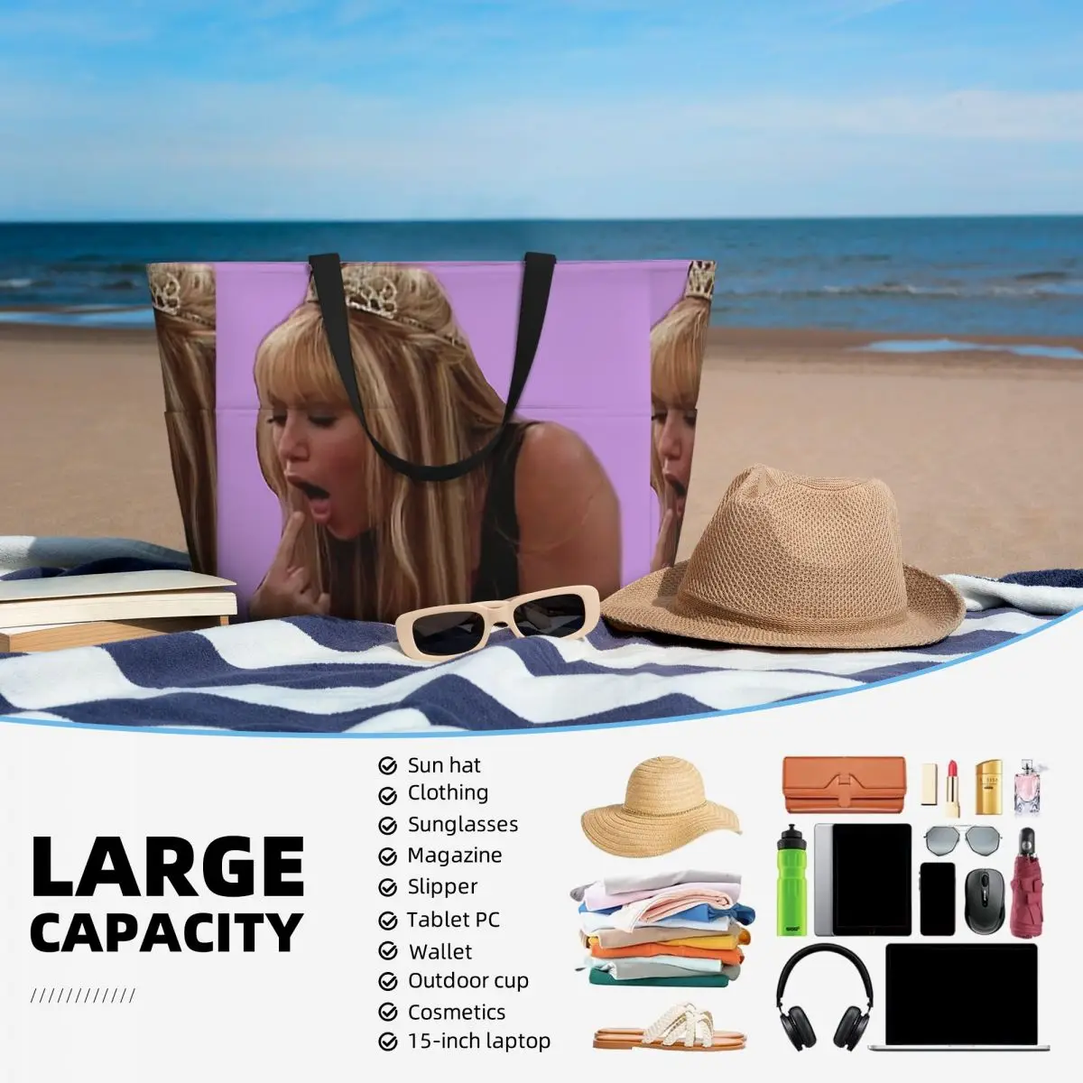 مضحك هانا مونتانا عصا حقيبة حمل على الشاطئ حقيبة رياضة رياضة اليوغا واق من المطر كبير حمل حقيبة المرأة حقيبة سفر حقيبة اللياقة البدنية