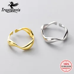 Trustdavis Authentic Minimalist 925 Sterling Silver Irregular Waves Opening Finger Ring For Women Wedding Jewelry Gift DA1002