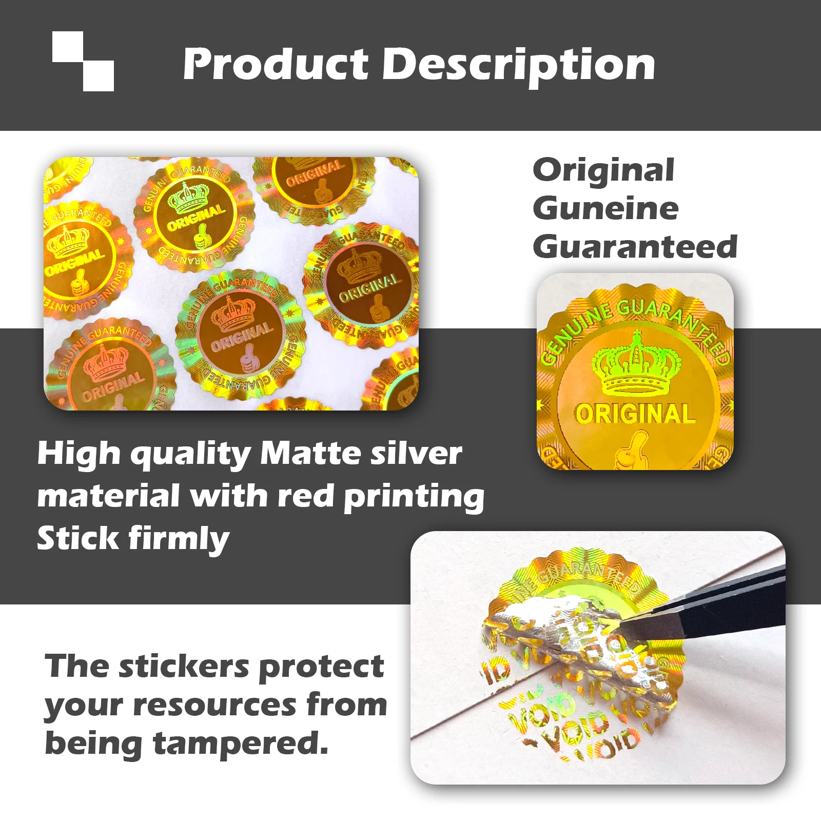 security hologram sticker original  genuine guaranteed label sticker,warranty void label seal ,tamper evident sticker with lace