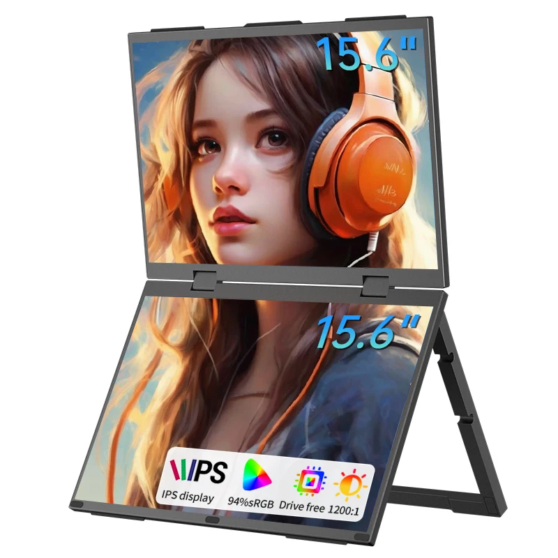 HGFRTEE 15.6inch Portable Monitor for Laptop Screen Extender Dual Monitor Stackable Foldable 360° Folding Stacked Triple Display