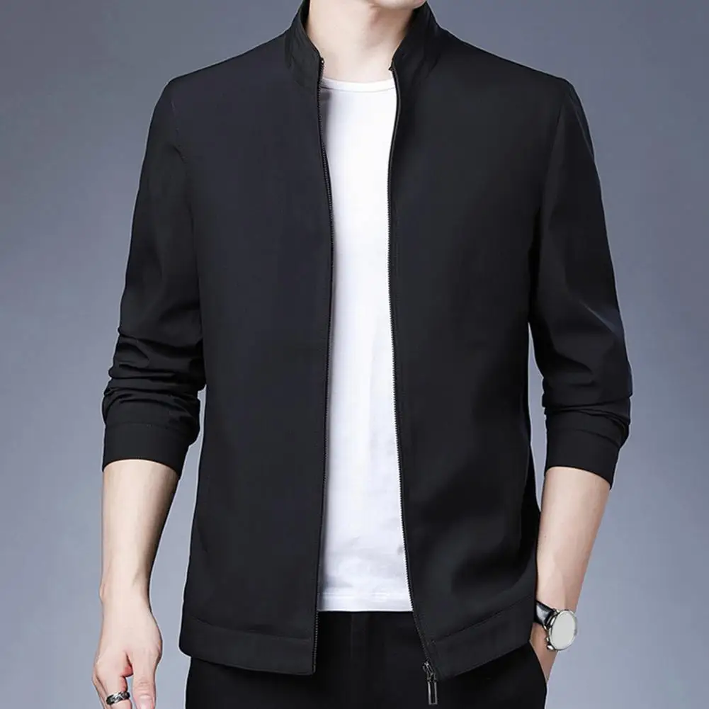 Men Men Suit Jacket Spring Fall Business Coat Stand Collar Solid Color Cardigan Slim Fit Formal Business Pockets Men Jacket