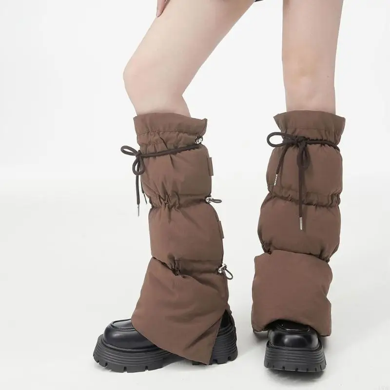 L5YC Winter Warm Puffer Leg Warmers with Drawstring Adjustment Baggy Loose Boot Covers Fashion Leg Covers Knee Length Socks
