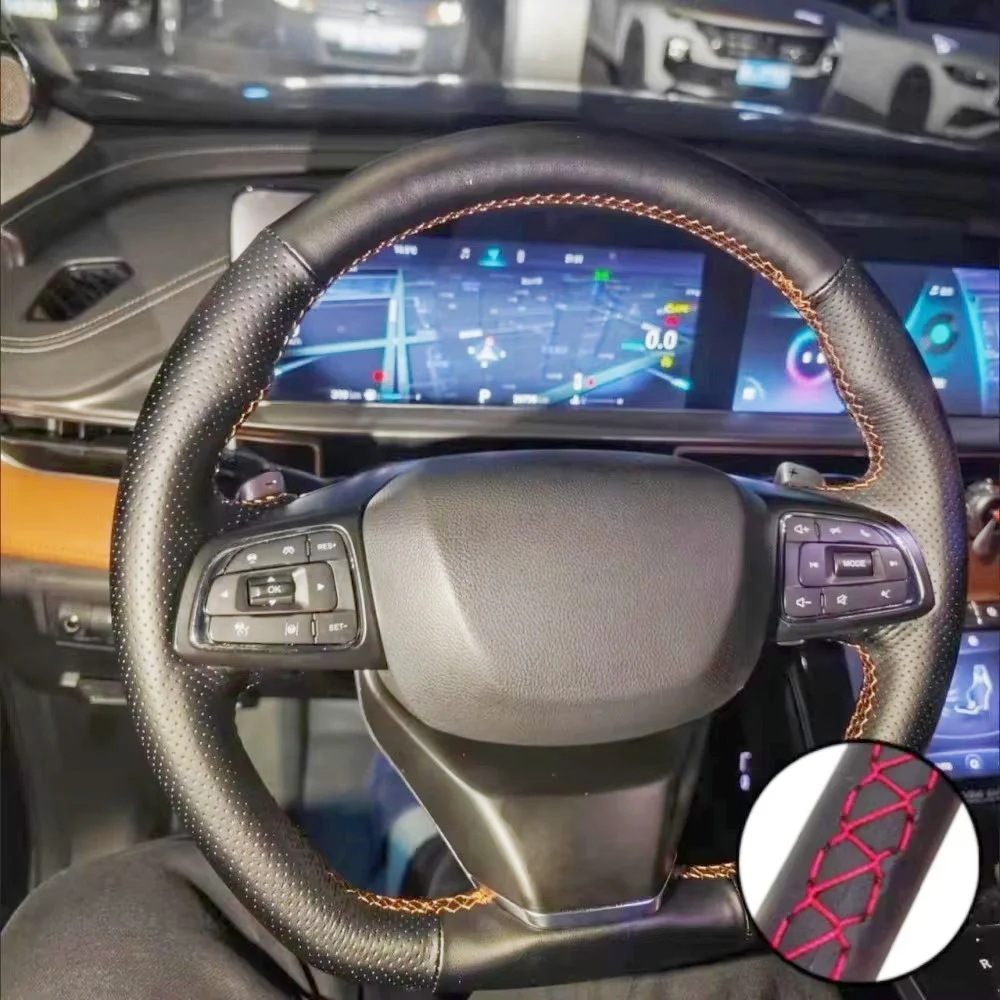 

Braid Car Steering Wheel Cover Wrap Hand Sewing Non-Slip Microfiber Leather For Chery Tiggo 2 3 7 8 5X IQ QQ Car Accessories