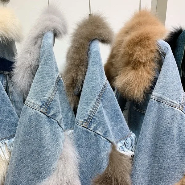 Fur Ins Natural Parka Fox Patchwork Women's Winter Jackets 2023 New Real Fur Coat Denim Jacket with Fur Jacket Female Outerwear