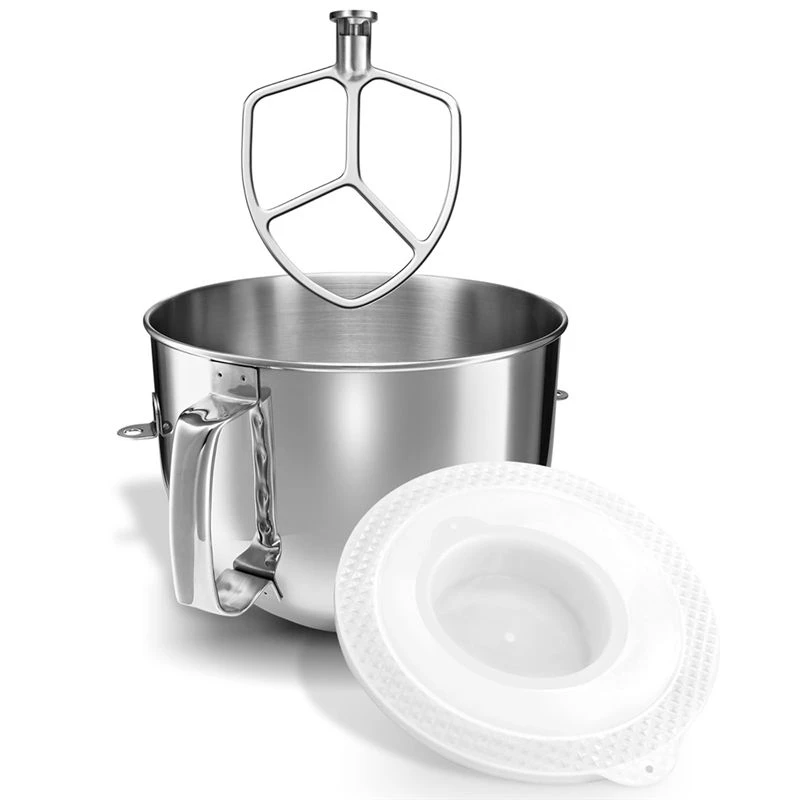 YCOC-6QT Stainless Steel Mixer Bowl With Bowl Lid Covers & Beater Paddle Attachment Replacement For Kitchenaid Stand Mixer