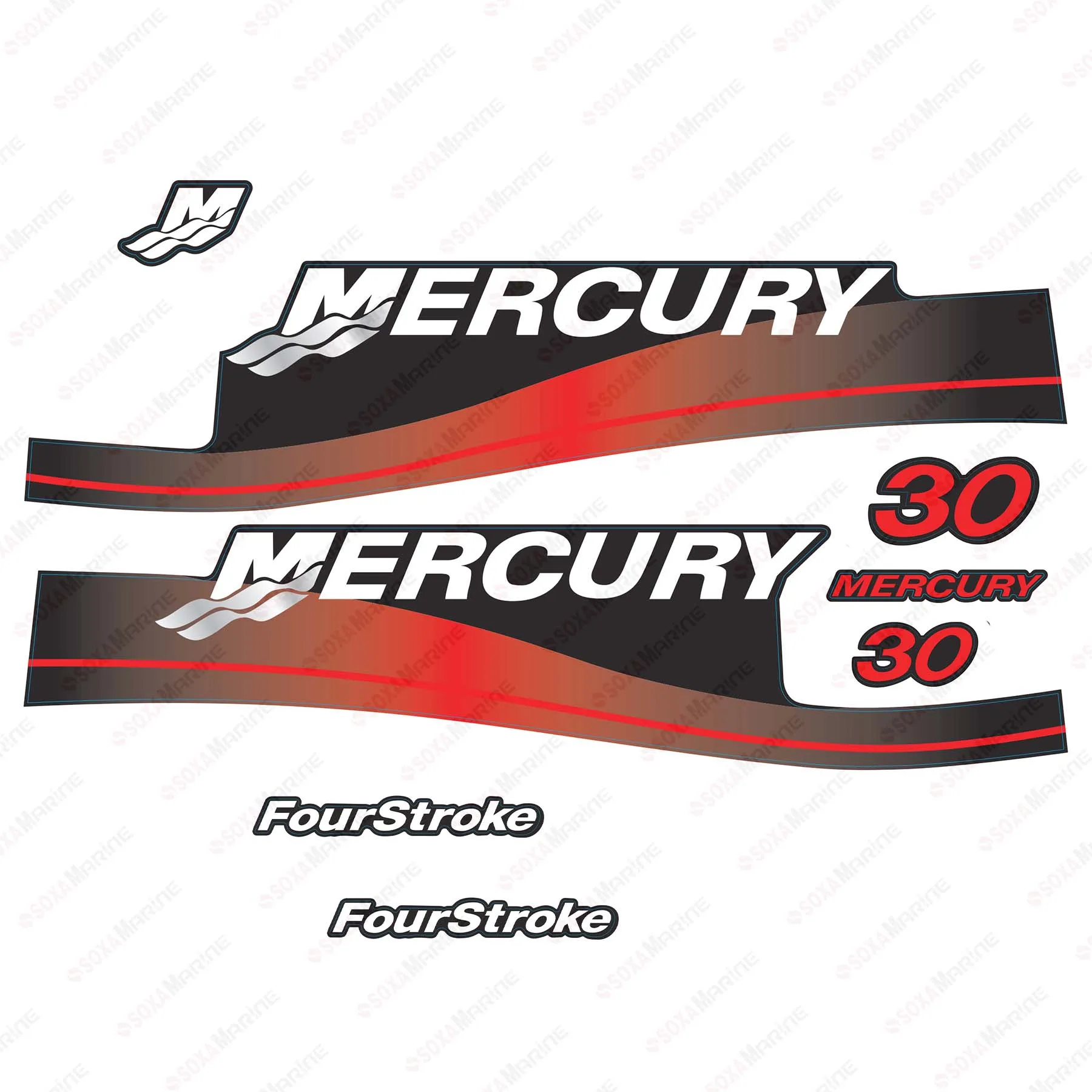 

Red Decal Kit Sticker Set for Mercury 30 HP Four Stroke 1999-2004 Year Outboard Engine Reproduction 30hp 4-Stroke