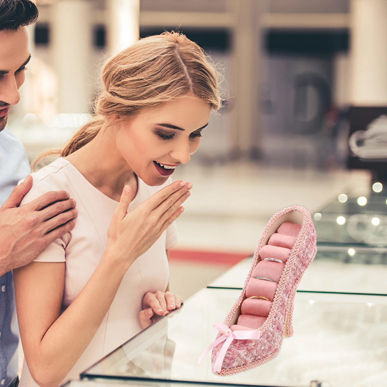 

Jewelry Display Stand High Heels Ring Holder Earrings Statue Shoes Sculpture Pink High-heel