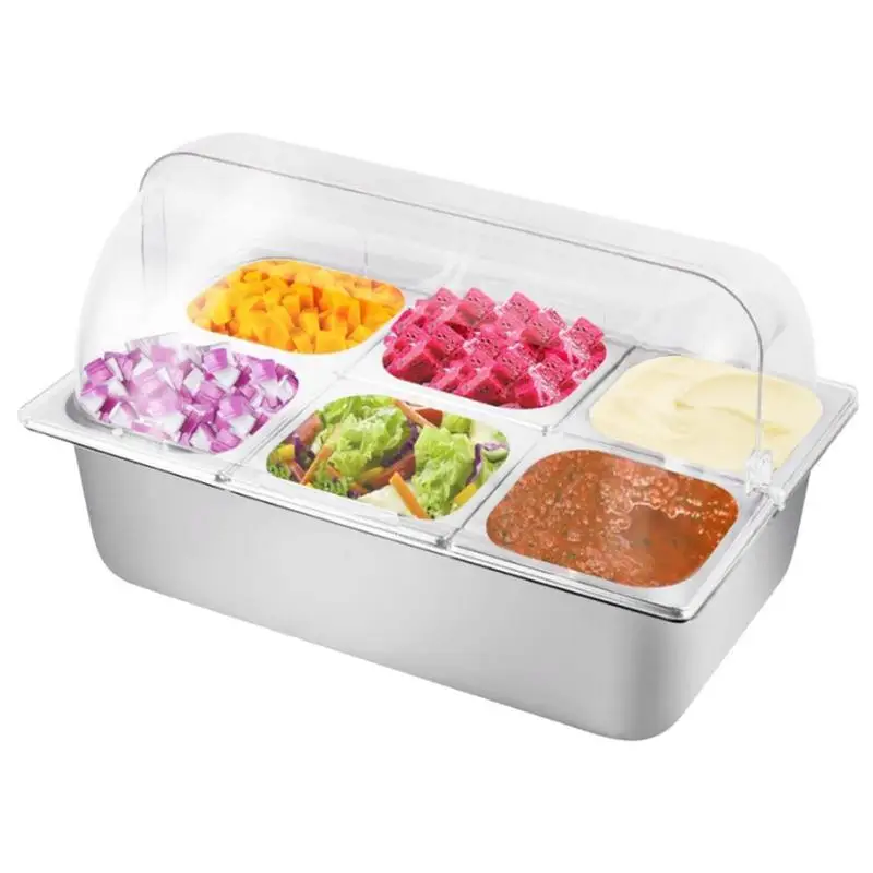 

Countertop Ice Food Serving Display Container Cooling Food Dishes Display Plate With 6 Pans Salad Dressing Cold Serving