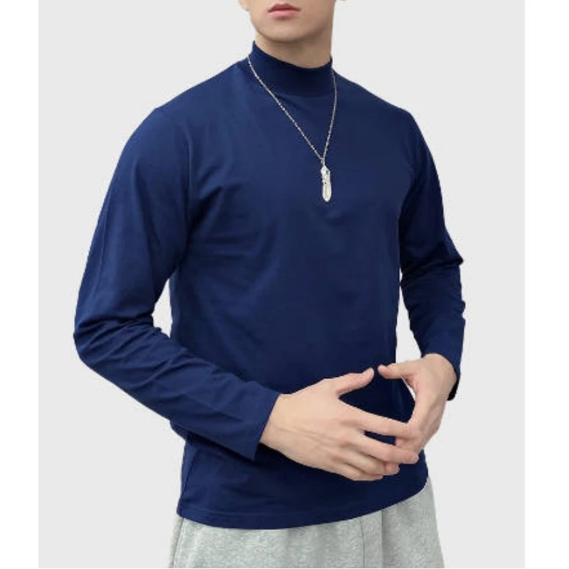 Heavyweight 230g/m2 Xinjiang Pure Cotton Men & Women Tshirt Autumn  Winter Men's Mid Neck Long Sleeve T-shirt Base Shirt Tops