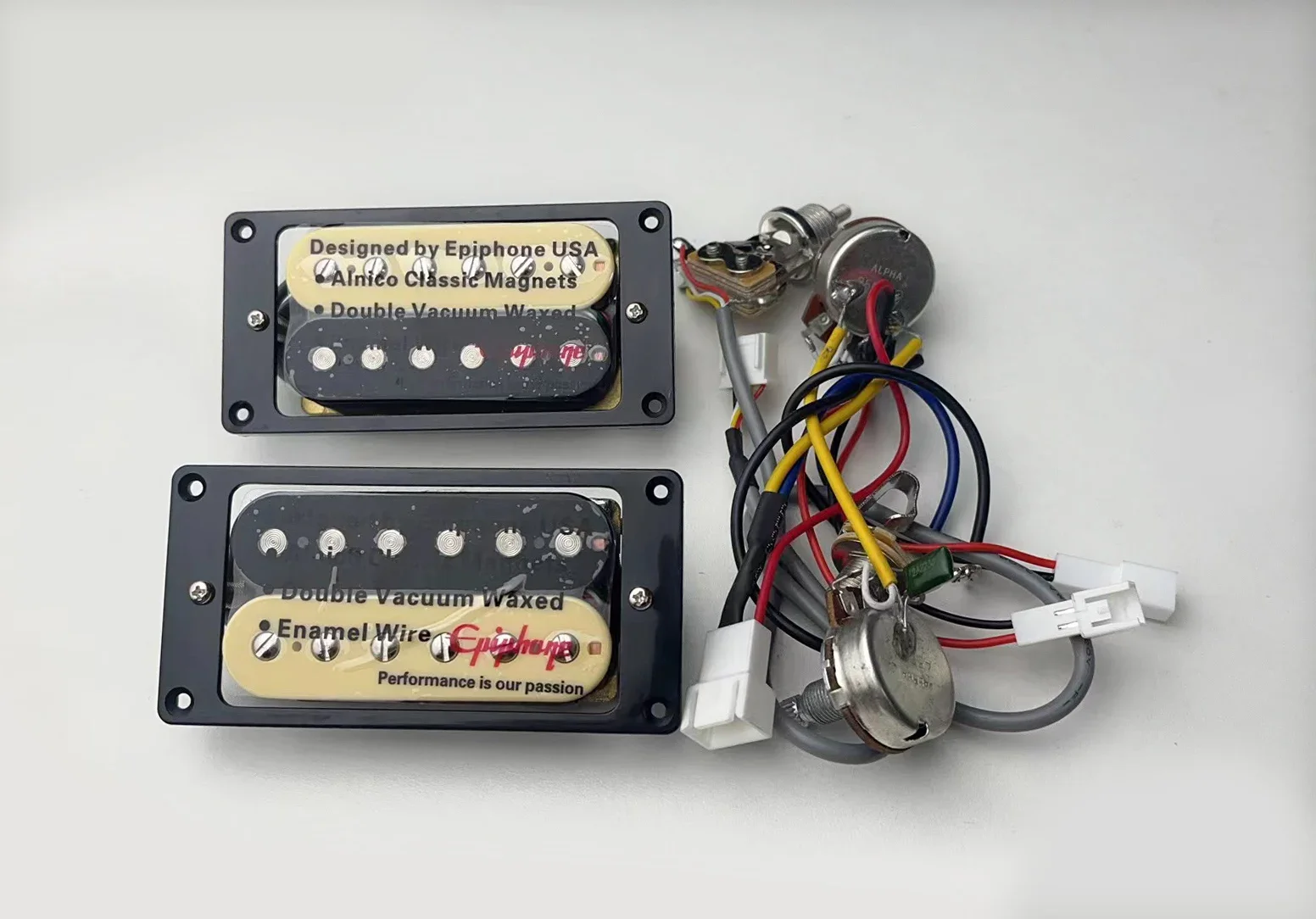 

Epiphone double coil guitar pickup with 1V1T wiring harness and 2V1T wiring harness available