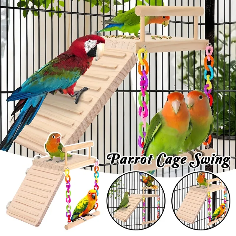 

1Set Bird Perches Platform Swing Climbing Ladder Parrot Cage Toys Wooden Stand Exercise Stands Parrot Cage Toys Sets Pet Supplie