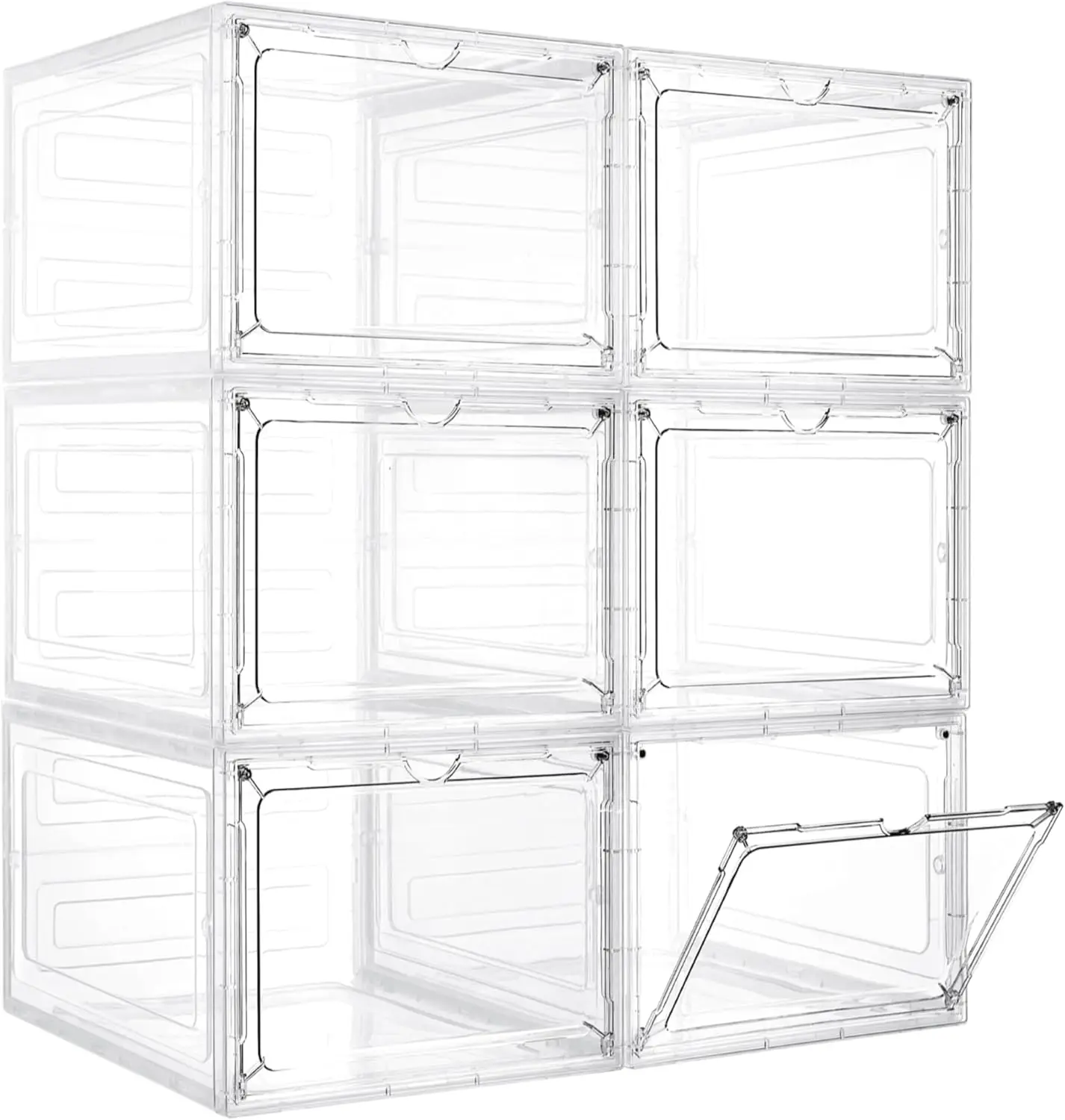 

Clear Stackable Storage Bins with Lids 6 Pack 19 Qt Magnetic Door for Home Office Organization