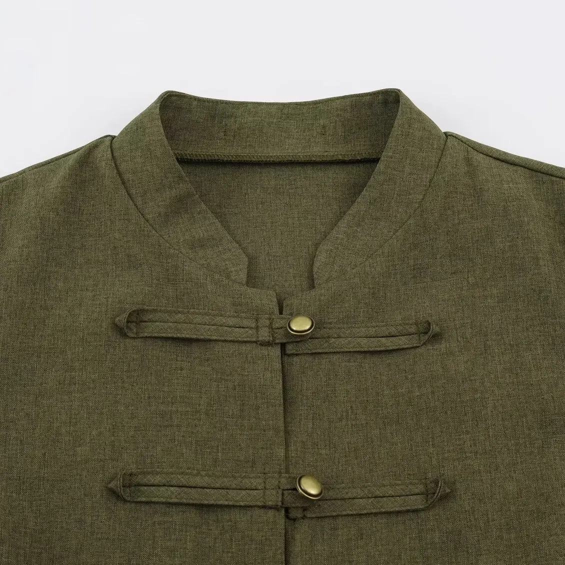 Comfortable Fashionable New Chinese Style Women's Short Coat Green Military Color Button up Top Quality Polyester Fiber