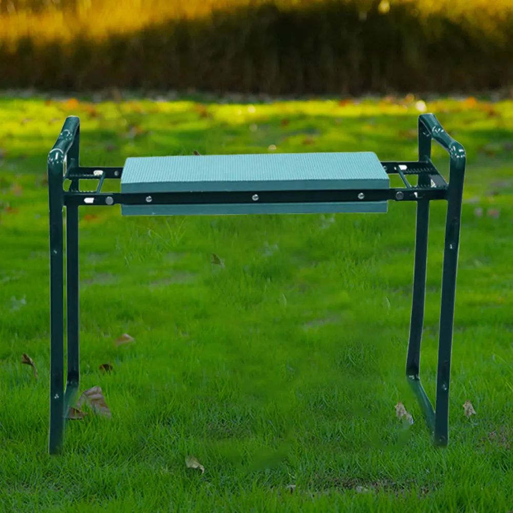 Folding Portable Iron Garden Kneeling Stool, Square Outdoor Kneeler with Detachable Tool Pouch, Compact for Camping Hiking Trave