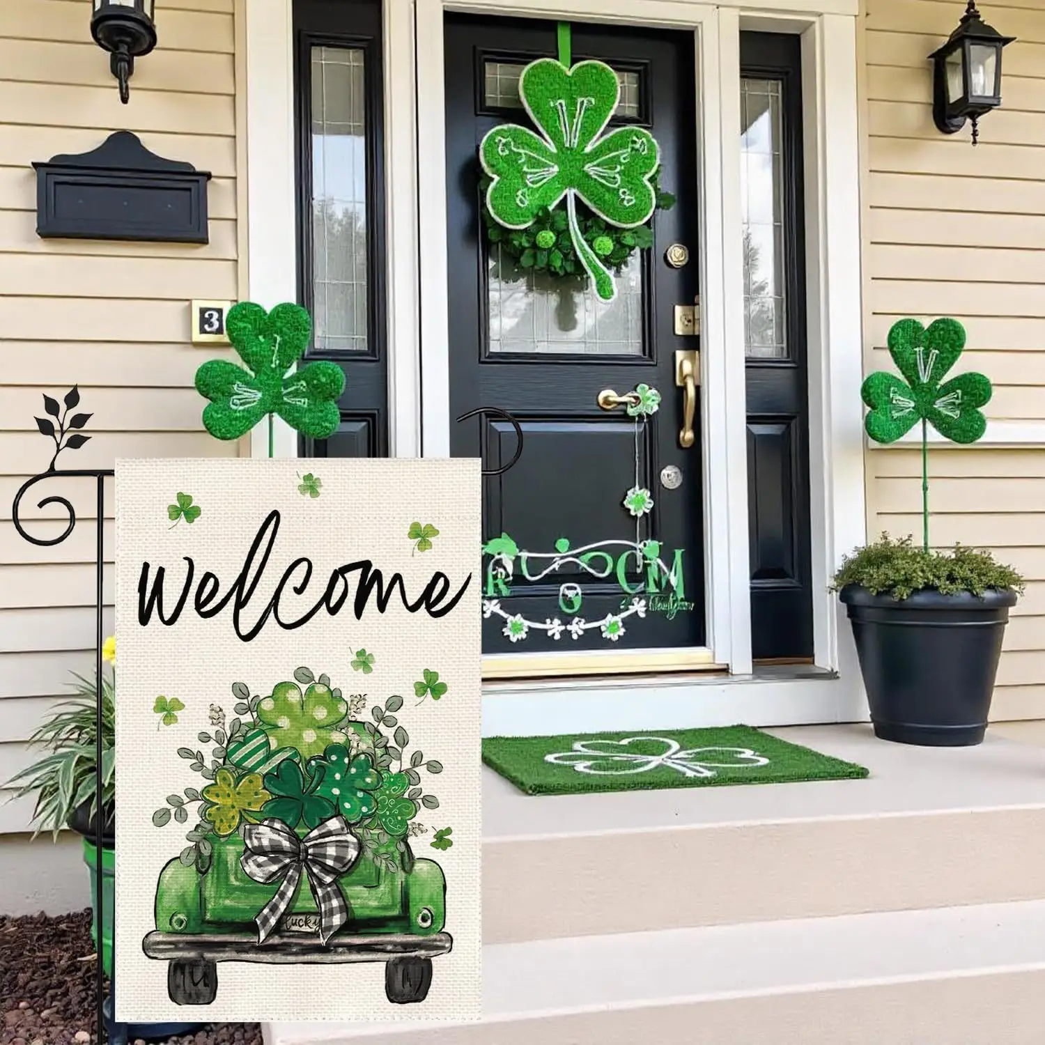 St. Patrick's Day Garden Flag 12x18 Double-Sided Green Truck Clover Gold Coin Spring Welcome Yard Flag Outdoor Decor XAA UUV SSL