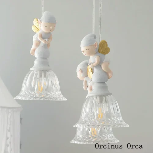 American white butterfly fairy chandelier Girl Bedroom children's room lamp cartoon creative led resin doll Chandelier