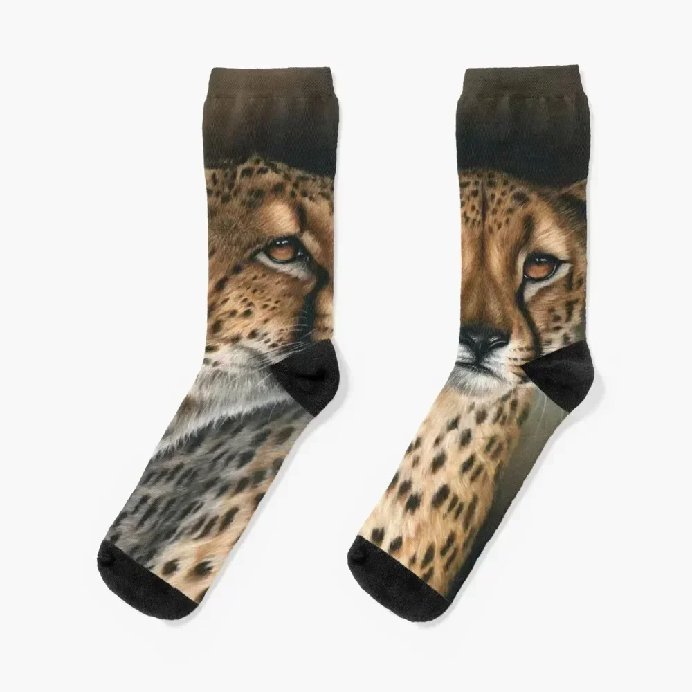 Wildlife Artwork of Two Cheetahs Socks anti slip football FASHION hiphop Antiskid soccer Socks For Men Women's