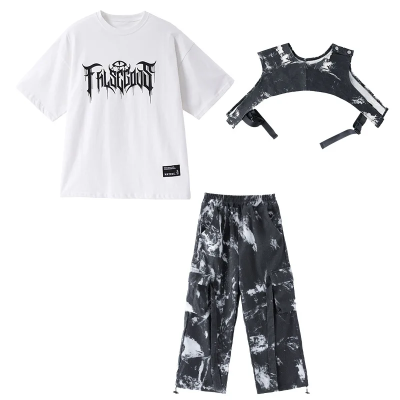 الهيب هوب الرقص ملابس الأطفال كبيرة الحجم تي شيرت شافل السراويل عرض المدرسة أداء الجاز الزي ملابس الرقص الشارع #6