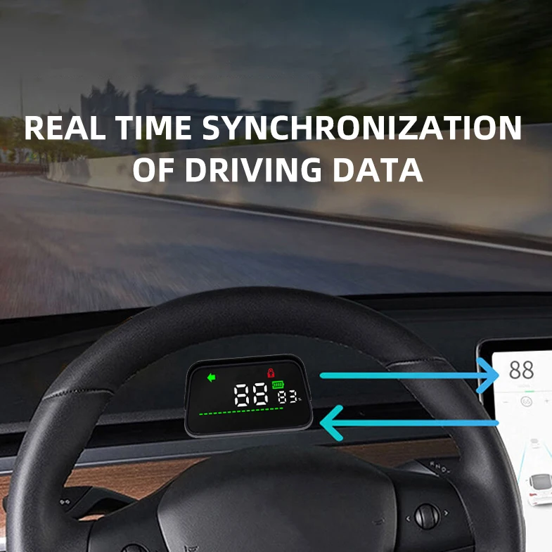 Picture 5: Bluetooth Smart HUD Head Up Display For Tesla Model 3 Model Y HD GPS Speedometer Hidden Air Code Meter Original Car Data Sync