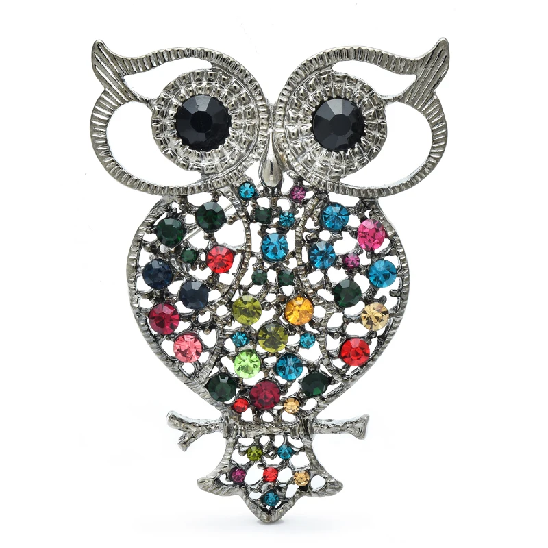 Wuli&baby Rhinestone Big Eyes Owl Brooches For Women Unisex 2-color Lovely Bird Party Casual Brooch Pins Gifts