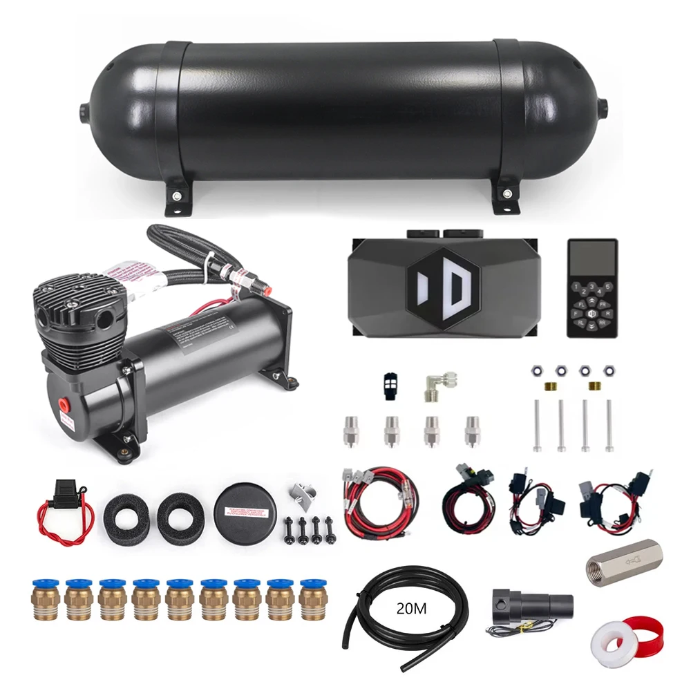 Universal Air Ride Suspension Kit Air Management Kit System &3 gallon Air Tank &3/5 pressure gauge &200psi Compressor Pump Black