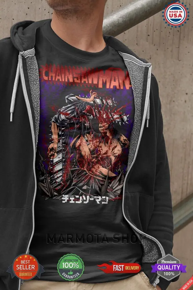 Denji Chainsaw Man Shirt Anime Tee T-Shirt Pochita Horror Manga Otaku Makima CSM