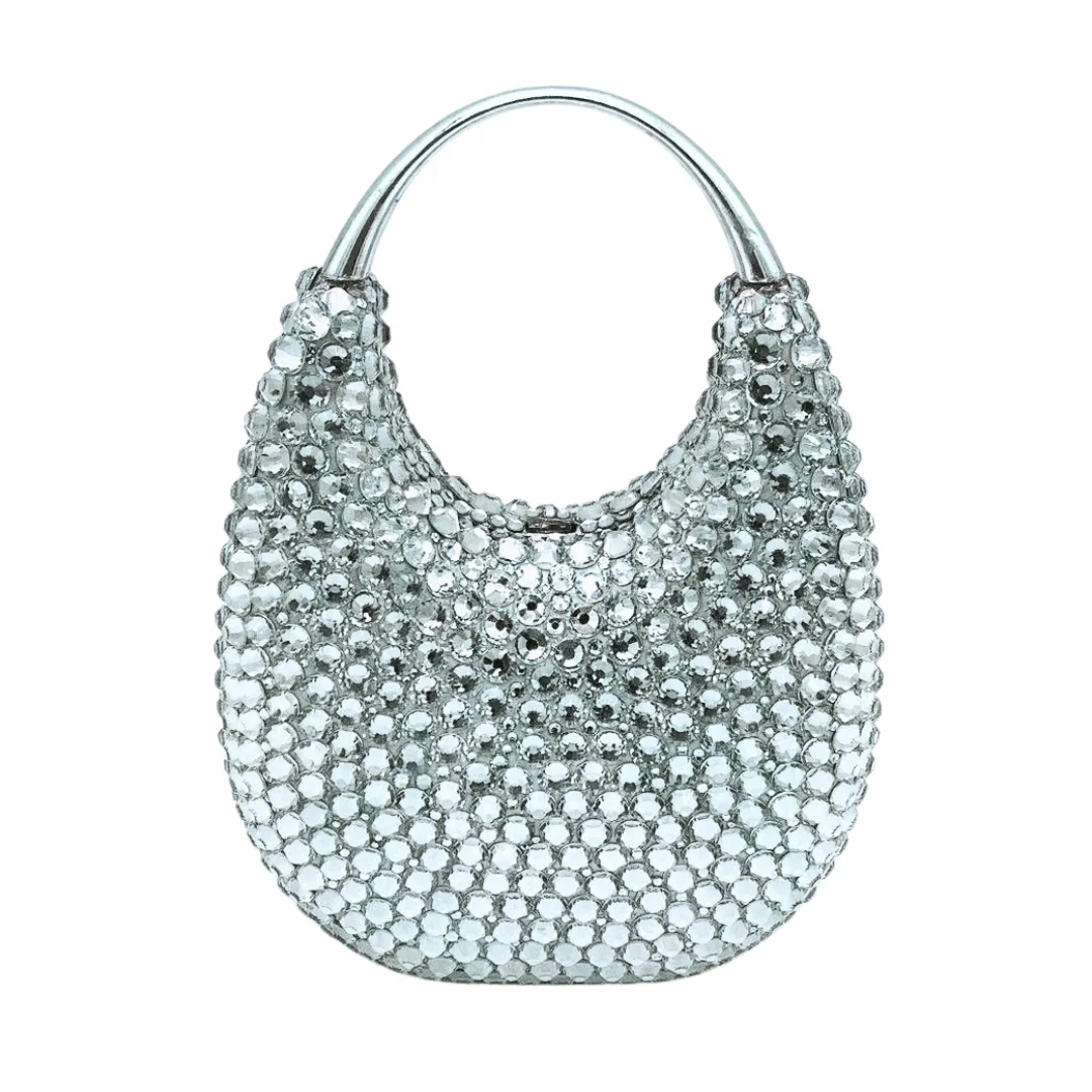 Women's Full Rhinestone Crystal Clutch Bag Oval Handle Evening Purse Luxury Wedding Party Prom Handbag