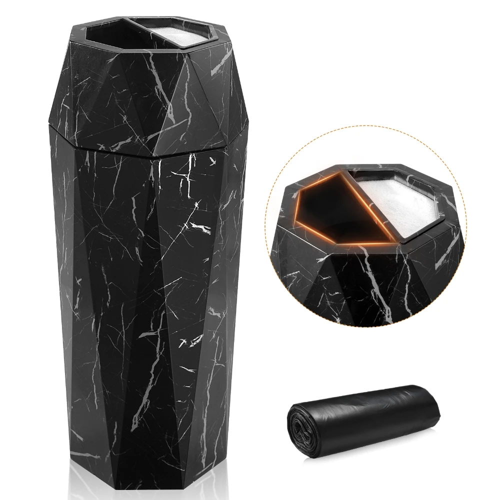 Commercial Trash Can with Ashtray European Diamond Style Anti-fingerprint Anti-rust Metal Waste Bin for Office Hotel Shops