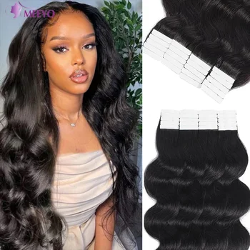 Extensiones de cabello con cinta, cabello humano ondulado, extensiones de cabello humano Natural brasileño, cinta negra Natural Invisible sin costuras ins