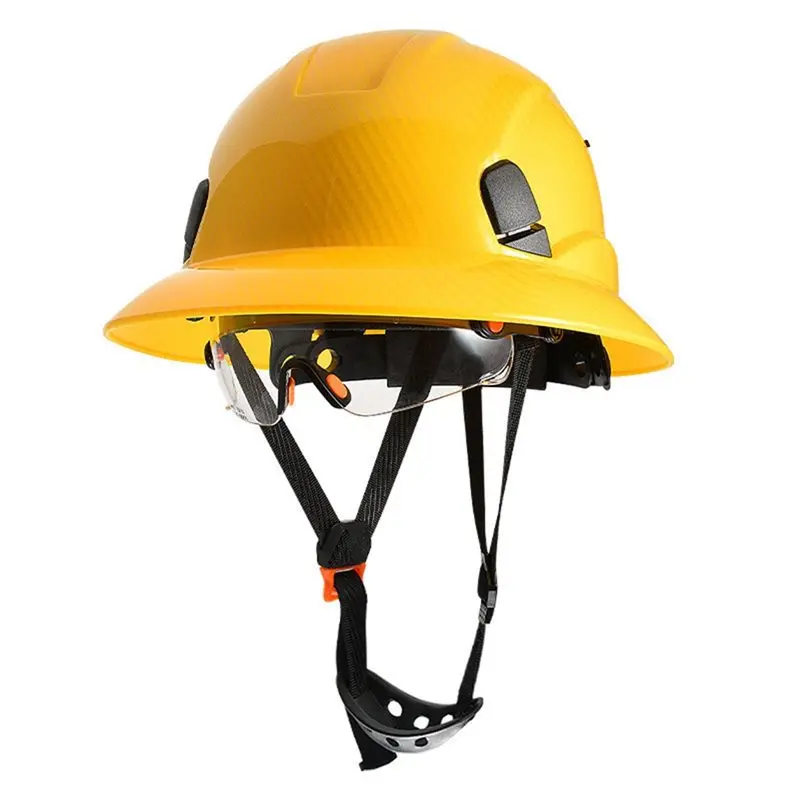 【MUST-HAVE】CE Carbon Fiber Full Brim Safety Cap With Goggles Anti-Collision Construction Engineer Breathable Work Cap