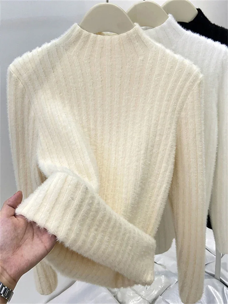 Turtleneck Sweater Women Tops Lined Thick Warm Sweater Knitted Pullover Tops Autumn Winter Streetwear Jersey Knitwear Jumper