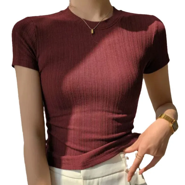 Summer Womens Y2k Harajuku T-shirt Casual Short Sleeve Tops Korean Fashion Knitted Clothes for Women White Black T-shirts 2024