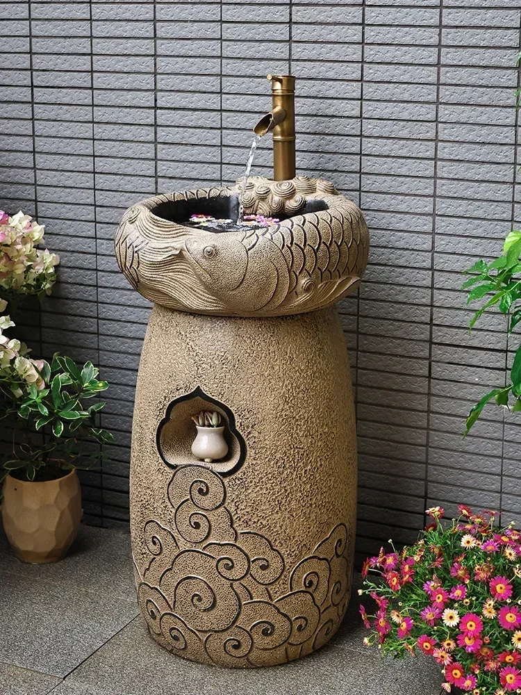 TAO Home Floor-Type Integrated Column-Type Wash Basin Garden Outdoor Courtyard Wash Basin