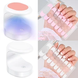 16 strisce French UV Semi-Cured Gel Nail Wraps Sticker copertura completa lampada a LED a lunga durata Gel Cured Slider decalcomanie per l'estensione delle unghie
