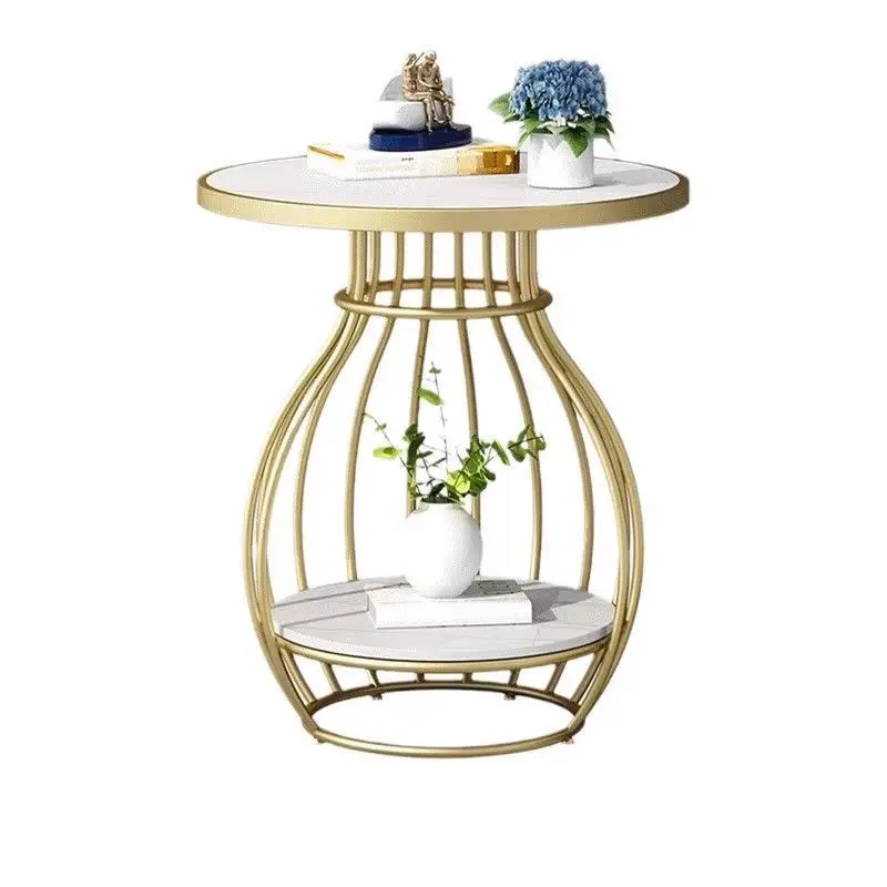 Light luxury modern rock slab small coffee table balcony living room household small apartment round tea table leisure creativit