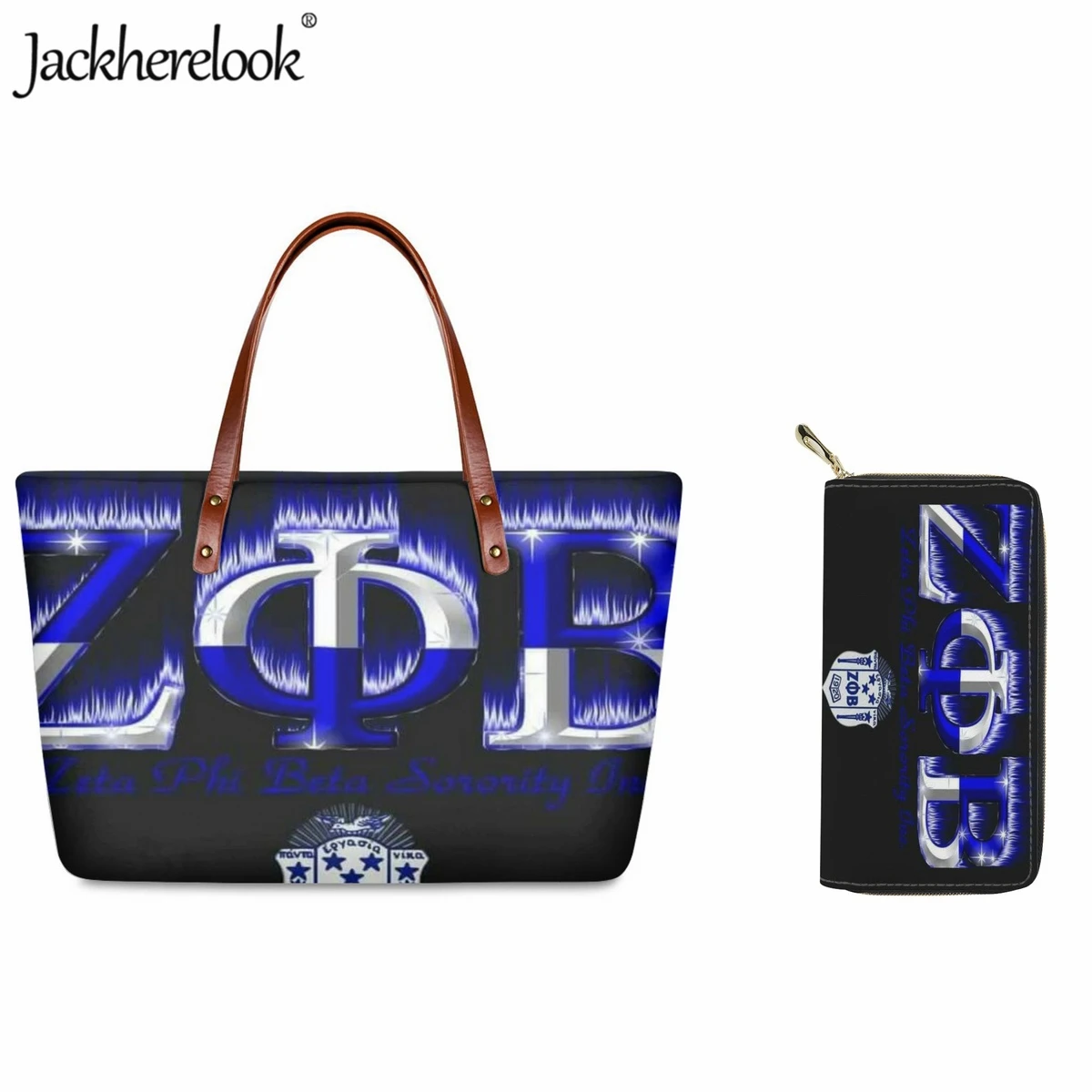 

Jackherelook Casual Fashion Ladies Shoulder Bag New Hot Phi Beta Sigma Sorority Large Capacity Handbag PU Wallet 2pcs/set Tote