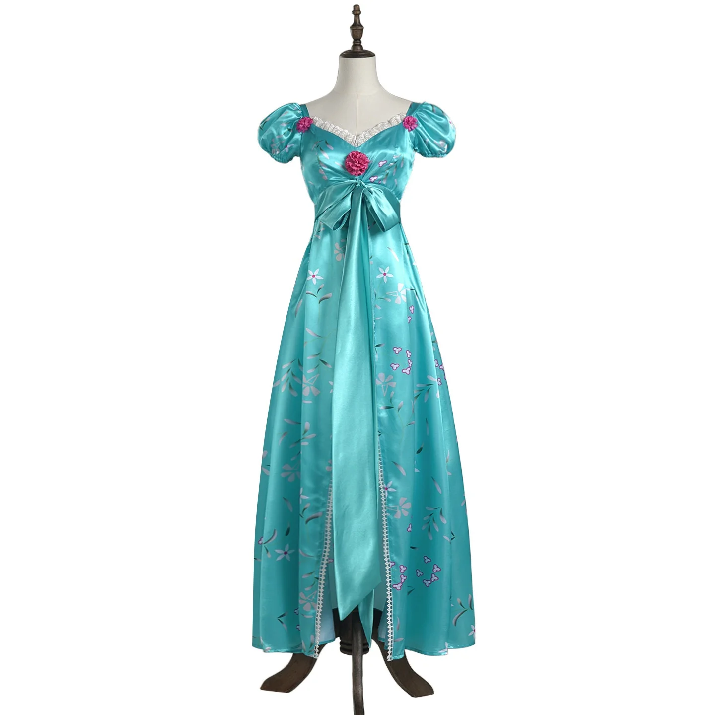 블루 새틴 공주 롱 스커트 할로윈 코스프레 마법의 요정 지젤 팬픽션 레드 플라워 의상 중국 전통 여성복