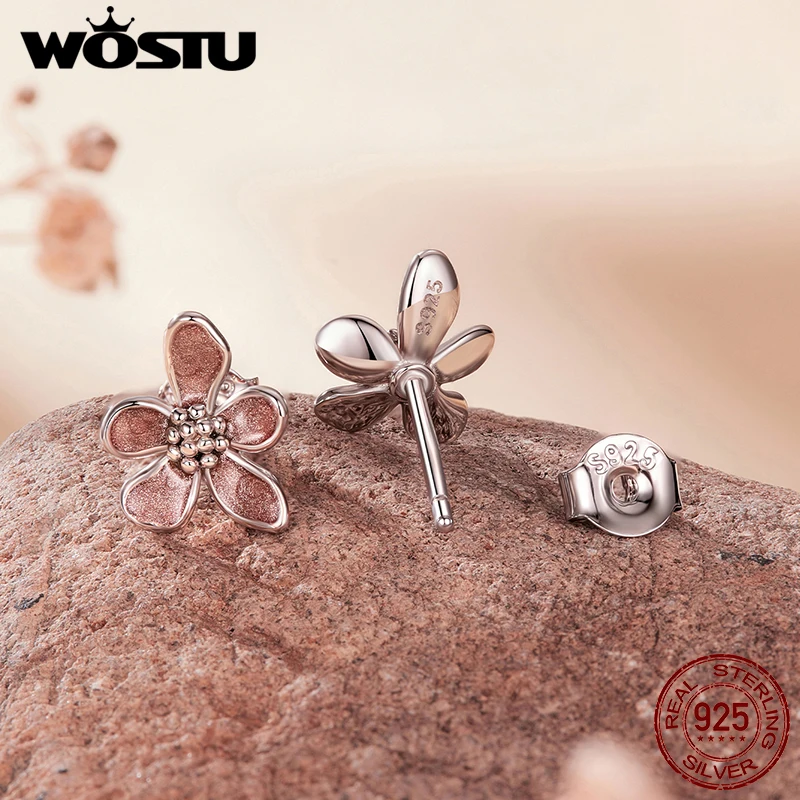 

WOSTU 925 Sterling Silver Autumn Flowers Stud Earrings Stack Small Earrings Stud Earrings for Women Girl Gift Fine Jewelry