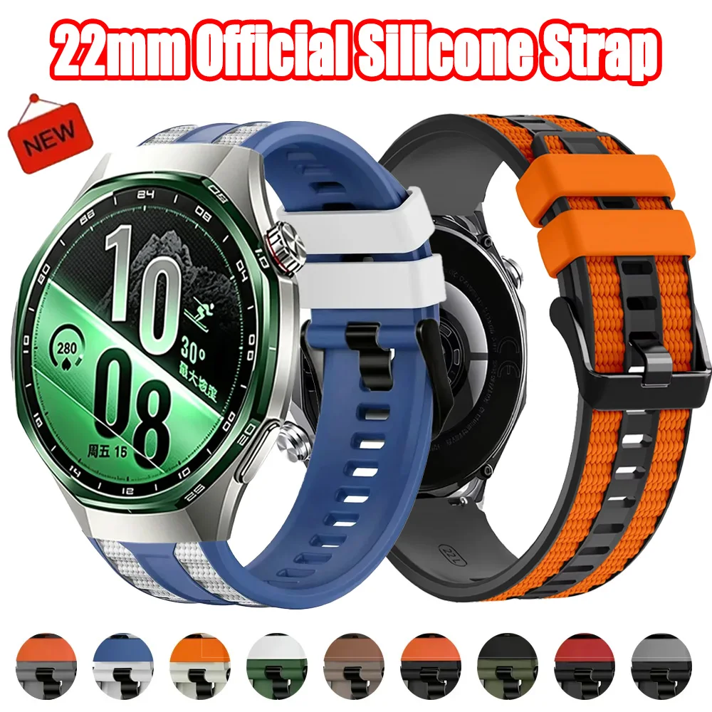 22mm Official Silicone Strap For Huawei Watch 5 GT7-6-5-4 GT7 Pro 46mm Two-color Band Huawei Watch Ultimate 2 GT Runner 2 Correa
