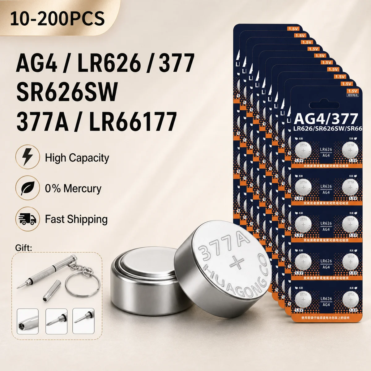 Alkaline Button Cell Battery AG4 SR626SW 377 LR626 1.5V 10-200Pcs, 377A 376 LR66 177 For Watches Toys Coin Cells Stable Power