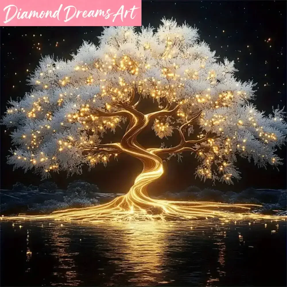 Peinture au diamant sans cadre, mosaïque de diamants, paysage arbre de vie, DIY, adapté aux débutants, nouvelle collection, décoration pour la maison
