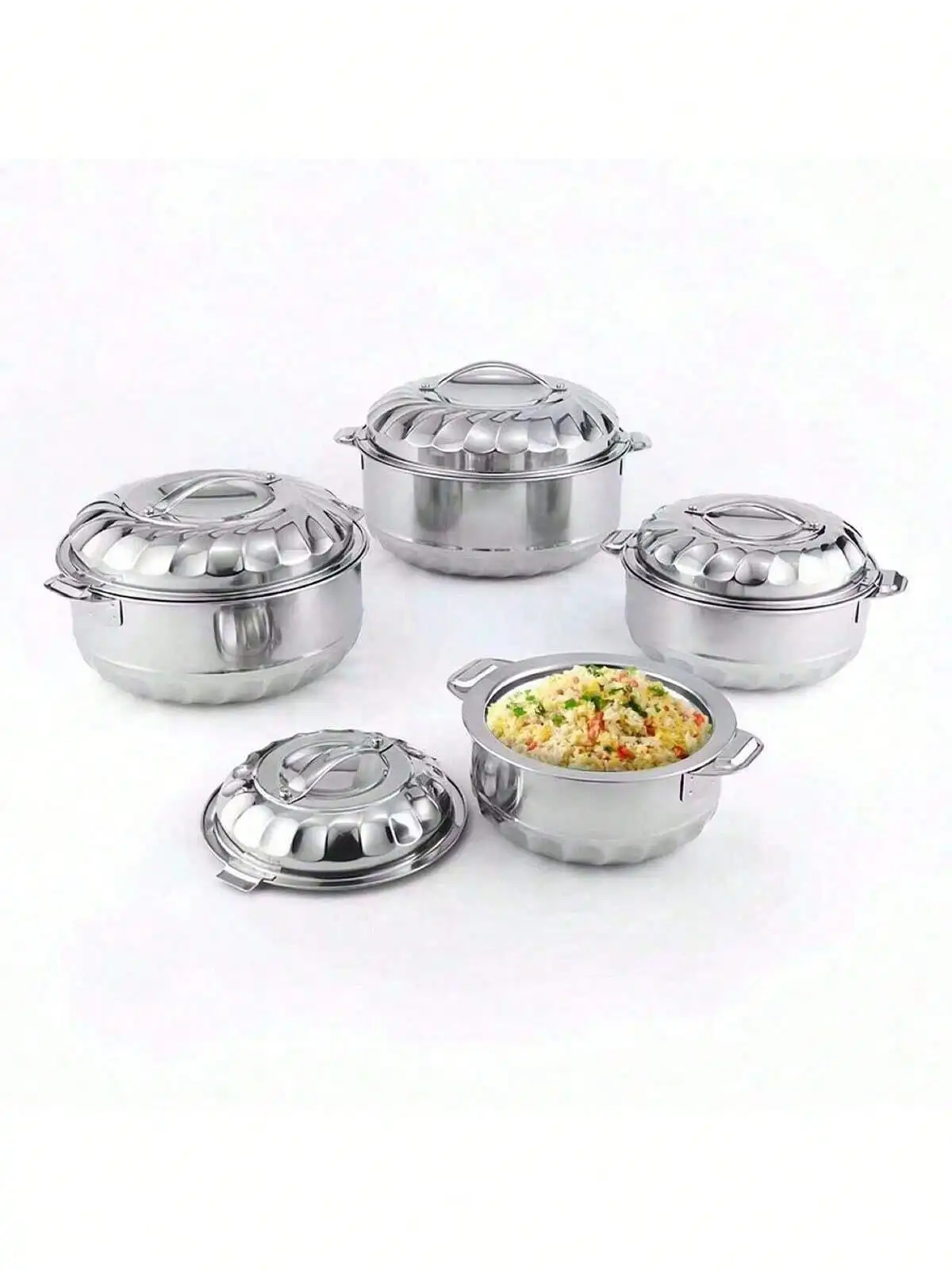 Stainless Steel with Lid Fresh 4 Piece Set (1, 2, 3, 5 Litre) Double Insulated Jug Diamond Design Large Capacity