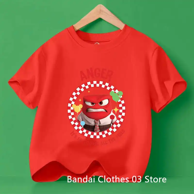 

Red Clothes Fashion Sunmer Tee Kids Tops Gift Disney Inside Out 2 New T-shirt Children Cute Cartoon Clothing Trendy Base Tops