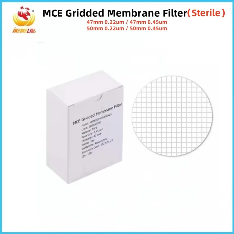 

IKEME 100pcs/bag MCE Gridded Filter Membrane Steriled 47mm/50mm Laboratory Sterile Microporous Membrane