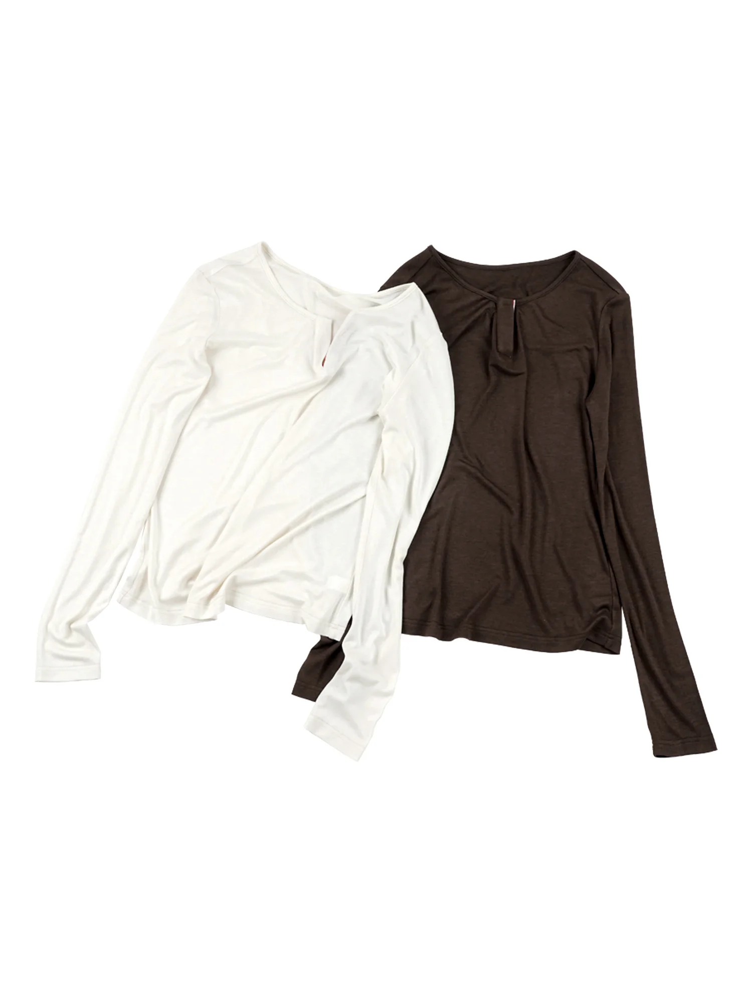 

Comfortable round Ne Long Sve Women's T-irt Inner Wear Top Fall Winter New Sle Lin Rou Rou Knitted Color Base ...