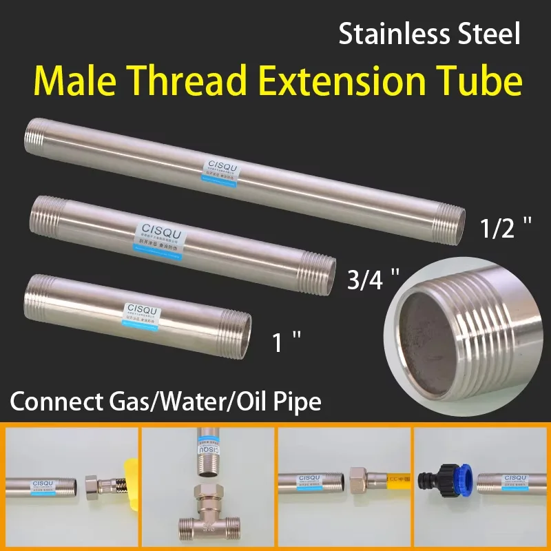 

201 Stainless Steel Extension Pipe 1/2in 3/4in 1 In Lengthened Double Outer Wire Seamless Pipe Dn15 Water Pipe Fittings