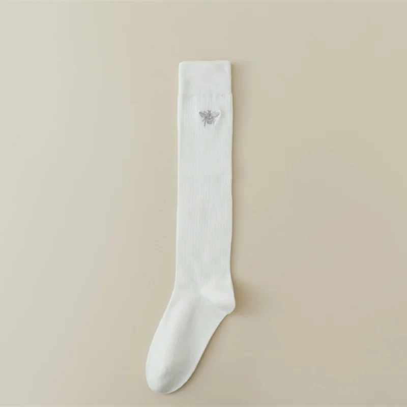 Slimming Cotton Socks for Women, Little Bee Embroidery, Micro Pressure, Long Tube, Autumn and Winter