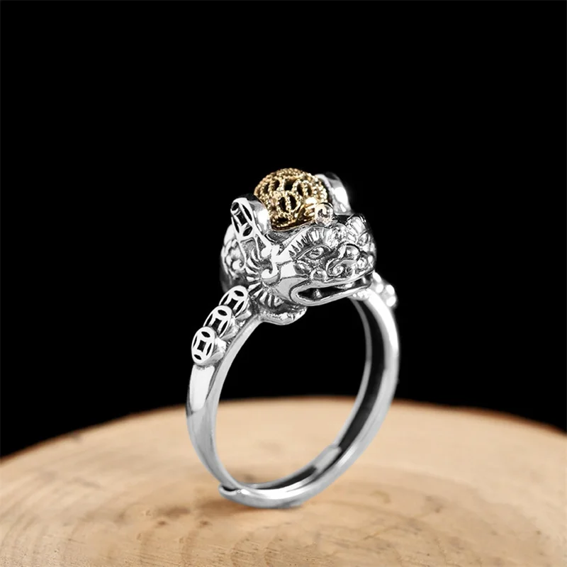 Lucky Wealth Animal Pixiu Coin Ring Men Jewelry Popular Collision Golden Ball Ring Women Anniversary Accessories